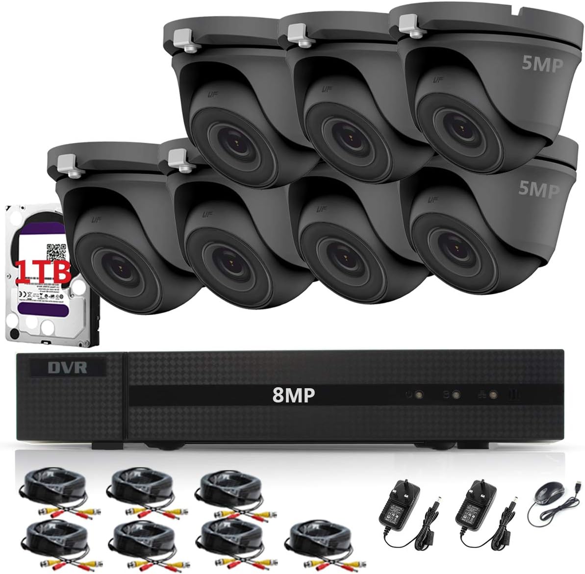 HIZONE PRO 8MP CCTV KIT SECURITY SYSTEM 4K DVR 8CH+&7X 5MP FULL HD METAL HOUSING WATERPROOF IN/OUTDOOR DOME CAMERAS 20M NIGHTVISION P2P MOTION DETECTION EMAIL ALERT REMOTE VIEW (1TB HDD PRE-INSTALLED)