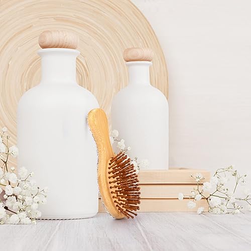 Miniatura 5 de Cepillo de pelo con cojín de aire, paleta de madera natural, mini cepillo de viaje de bolsillo con alfileres de madera redondos y deslumbrantes