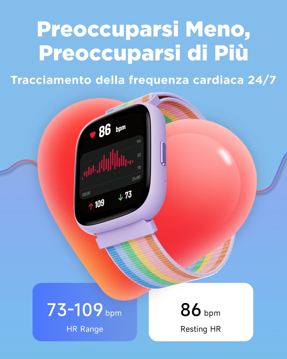 BIGGERFIVE Smartwatch Bambini Bambina Ado 5-16, 1,8" Fitness Tracker | Orologio Contapassi, Frequenza Cardiaca, Resistente all'Acqua IP68, Monitor del Sonno, Giochi Puzzle con/senza APP, Nylon