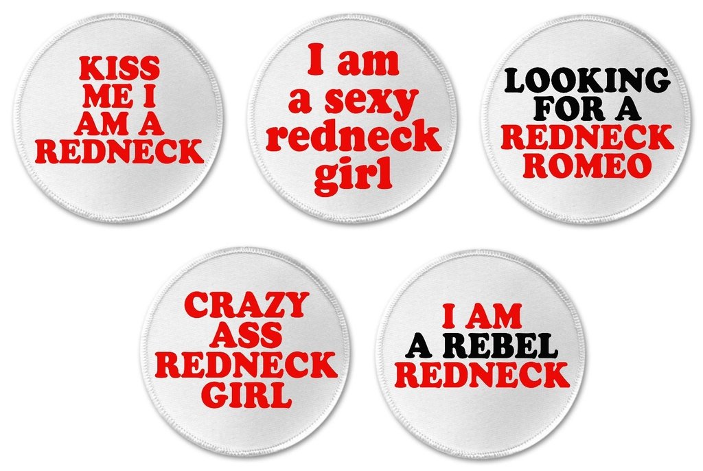 A&T Designs - Set 5 Crazy Redneck Girl Funny Humor 3" Sew On Patches, White, 3"