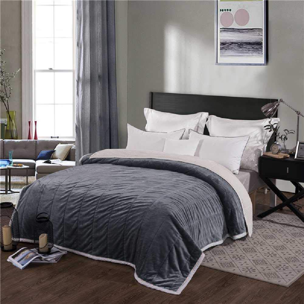 Couverture de velours corail double couche 200x230cm gris argenté flanelle pour lit d'hiver