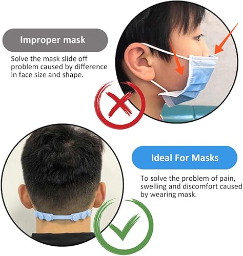 Miniatura 9 de Extensor de correa para máscara, soporte antiapriete, correa extensora para ganchos de orejas para máscara, 4 Piezas, Negro (Allblack)