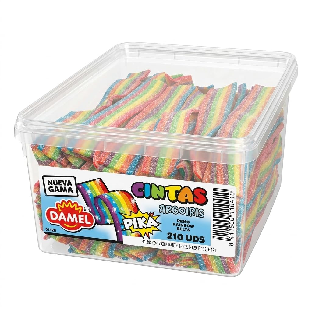 Regaliz Lenguas Damel – 210 Unidades | Dulces y Ácidas – Explosión de Sabor Arcoíris, Fresa, Cola, Frambuesa y Manzana | Ideal para Compartir, Decoración y Manualidades (Arcoiris)