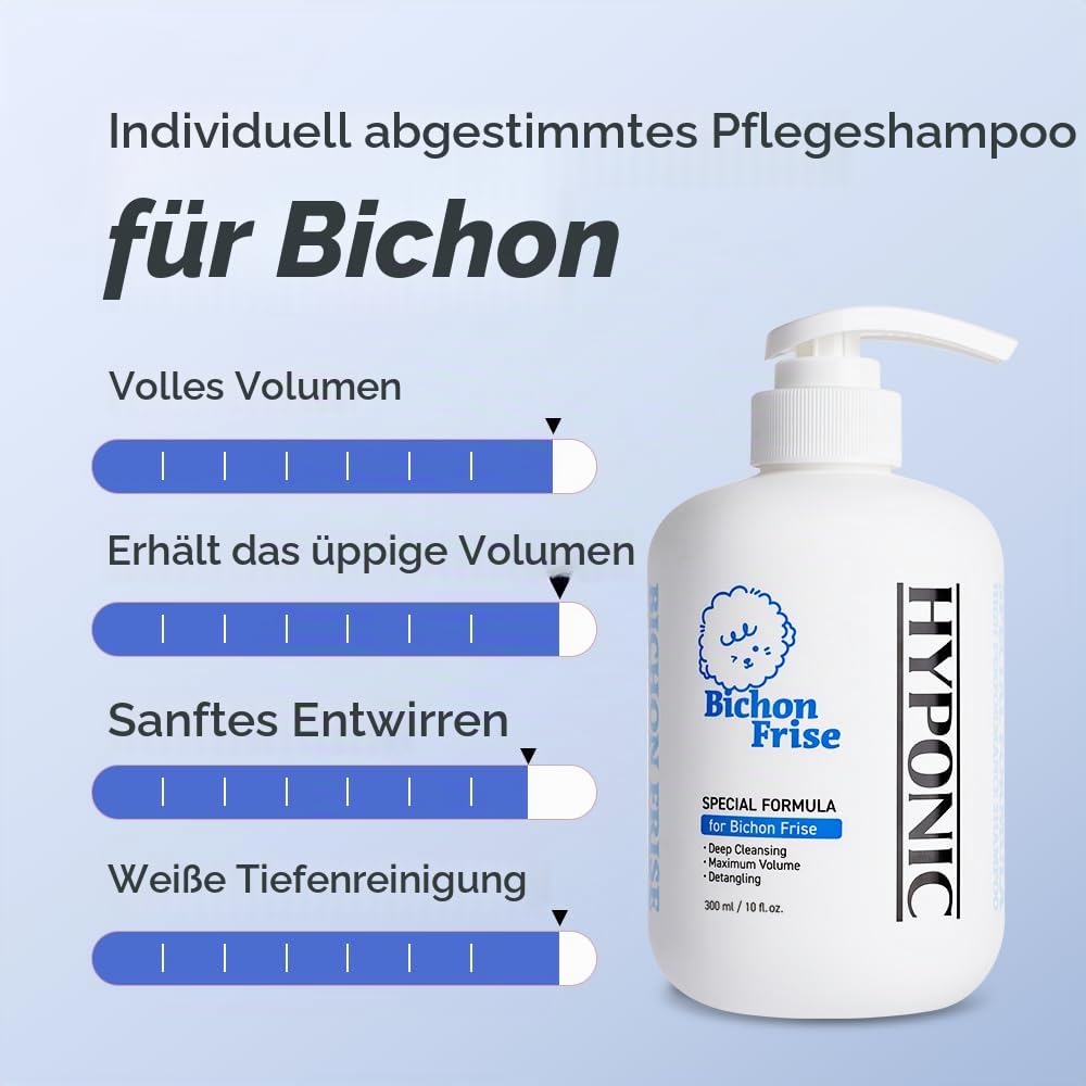 HYPONIC Shampoo for Bichon Frise - Hypoallergenes, rassespezifisches Shampoo für Bichon Frisé für volles Volumen, gründliche Reinigung und Haareleastizität (500ml)