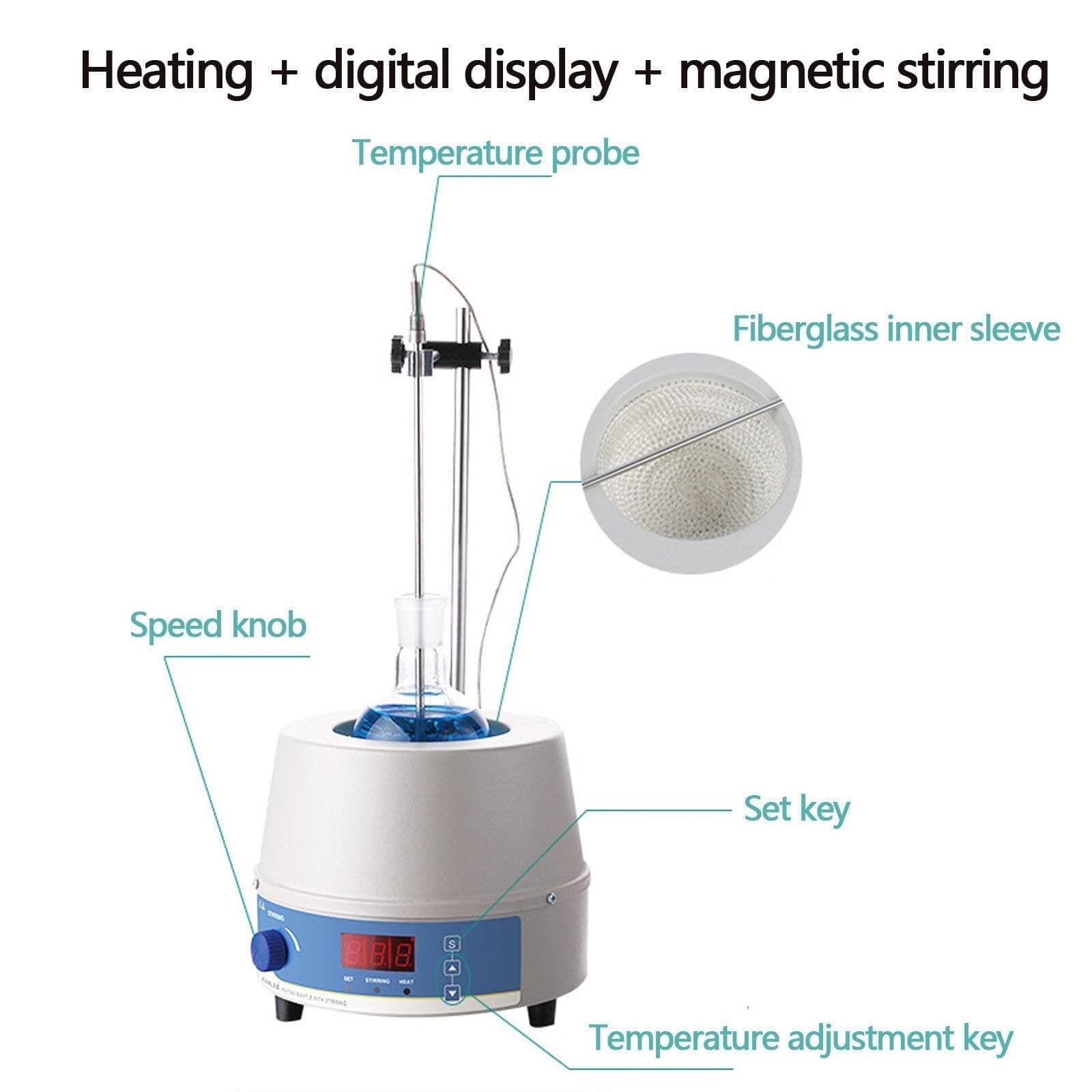 Manta Calefactora Eléctrica De Laboratorio Con Agitador Magnético, Manta Calefactora Con Agitador Magnético Con Control De Temperatura Digital Profesional, For Matraces De Fondo Redondo, 100-1000 Ml(2