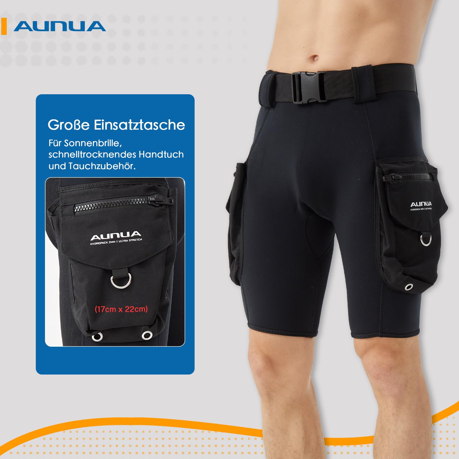 2mm Herren Neopren Tauchshorts mit Cargotaschen für Tauchen, Schnorcheln, Surfen und Schwimmen
