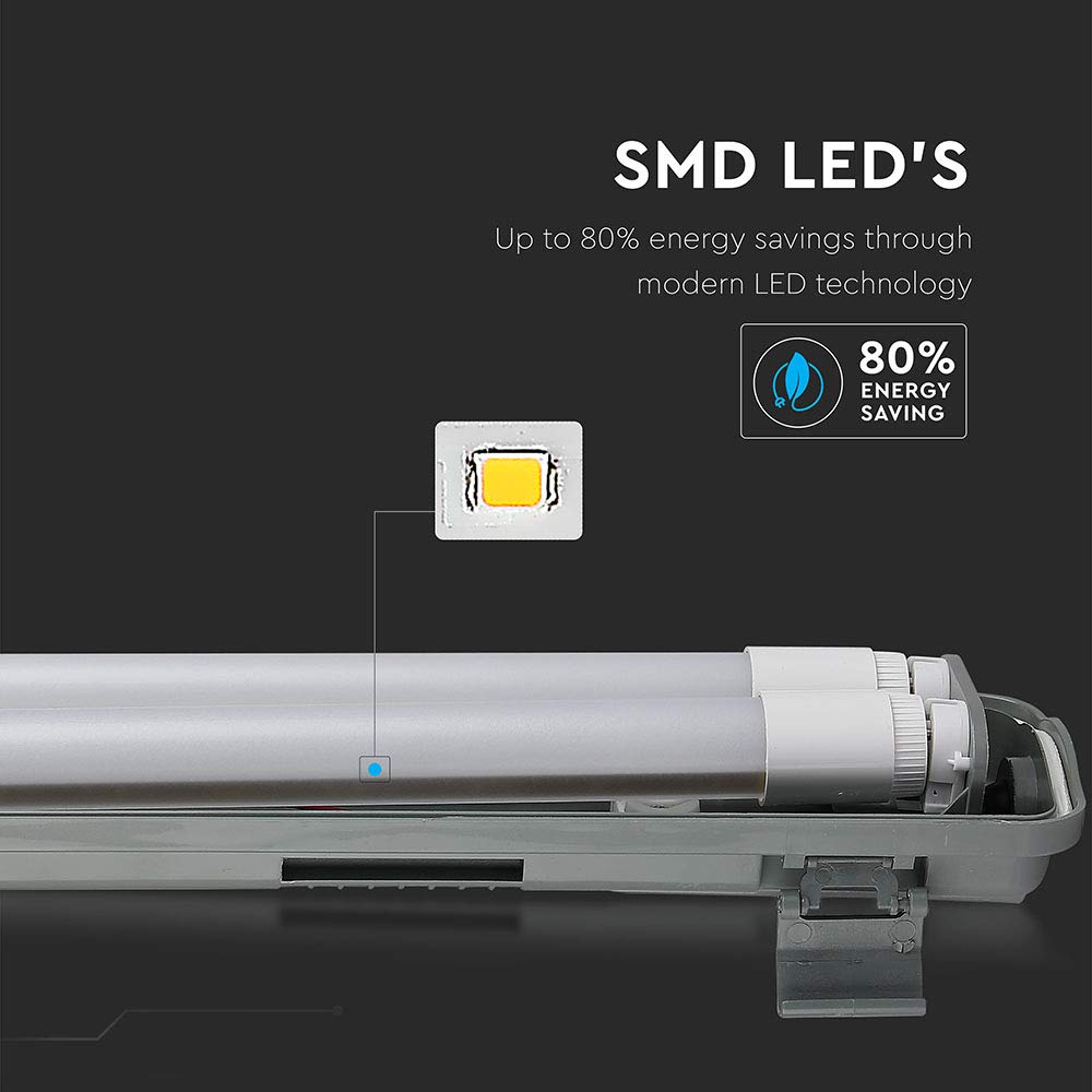 V-TAC VT-1239 VT-12023 2x18W LED WP LAMP FITTING 120CMX2 COLORCODE:6400K IP65, Plastic+ABS, 36 W, 2x18W-120cm