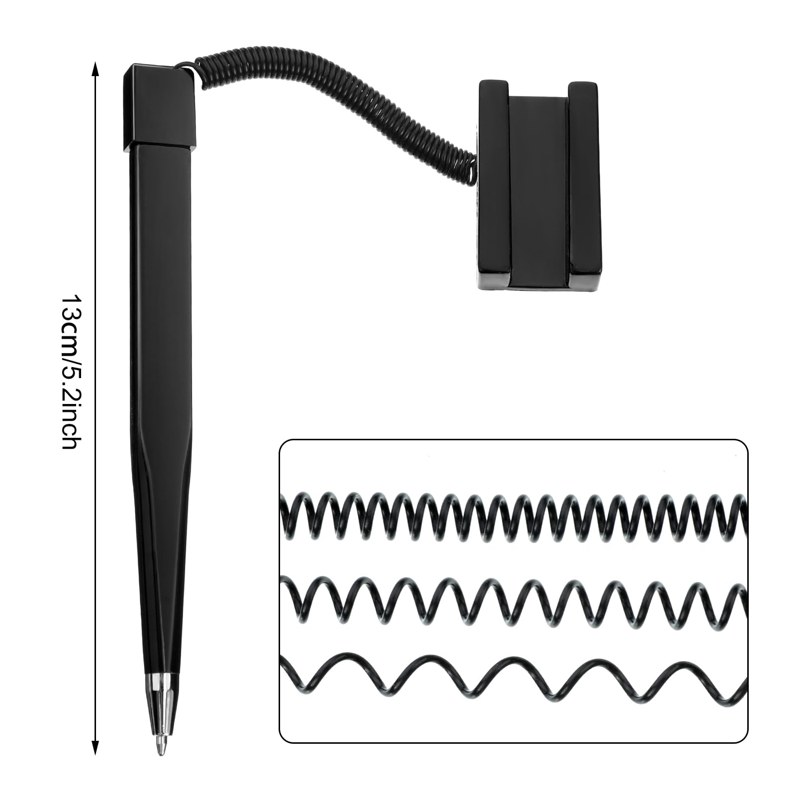Zonon Lot de 48 stylos de comptoir sécurisés avec chaîne de stylo adhésive, encre noire, base adhésive et bobine en plastique pour la maison, la banque, le bureau, les hôtels