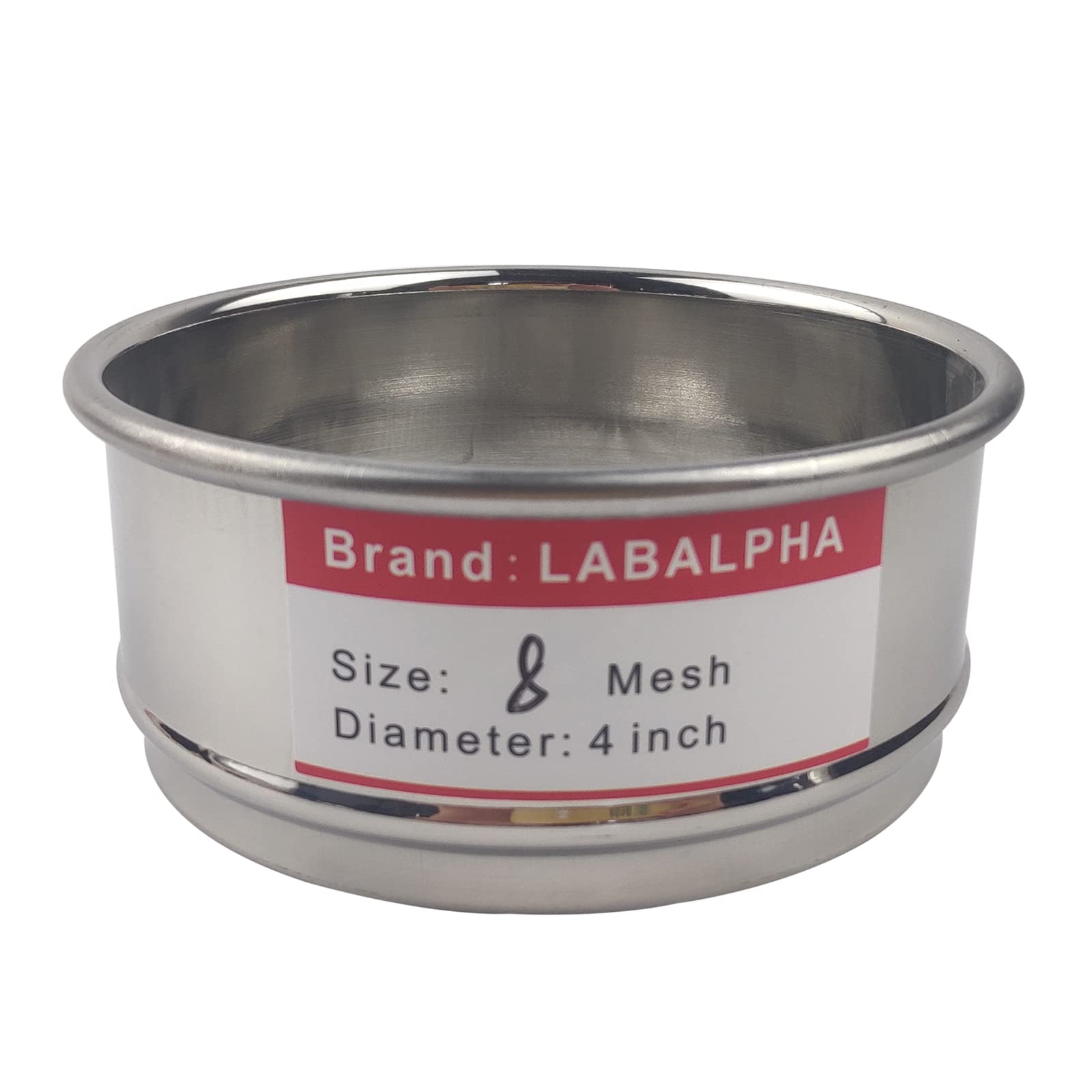 LABALPHA 8 Mesh Lab Sieves, Test Sieve #8 Mesh, 4'' Diameter, 304 Stainless Steel Wire Cloth (2.5mm)