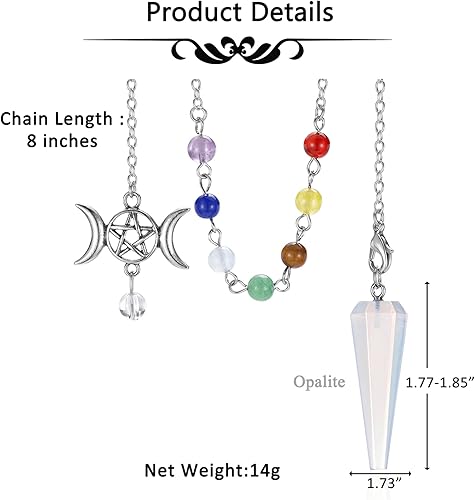 Miniatura 6 de CrystaTears - Péndulo de cristal curativo de cuarzo rosa para adivinación, piedra de cristal hexagonal natural para chakras, péndulo de cuarzo,