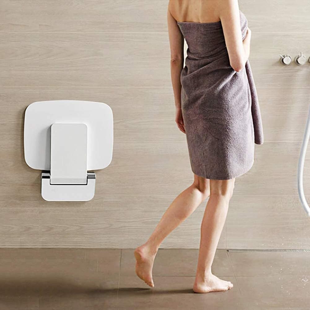 Asiento de Ducha Plegable de Pared, Seguro y abatible. Ahorra Espacio y es fácil de Limpiar. Acabado Cromado Pulido.