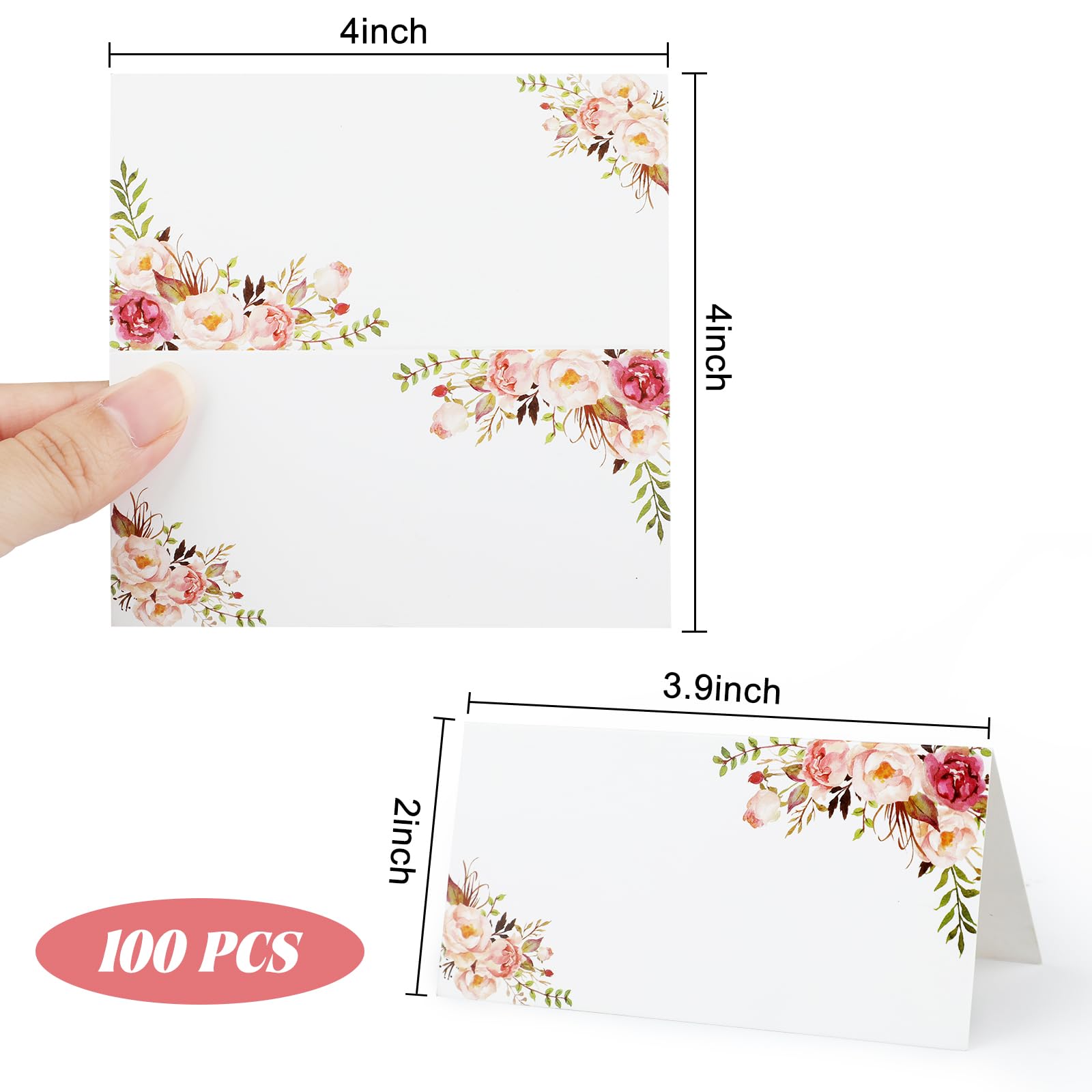 100 segnaposto con fiori selvatici, 5 x 9,9 cm, segnaposto da tavolo, per matrimoni, feste di compleanno, baby shower