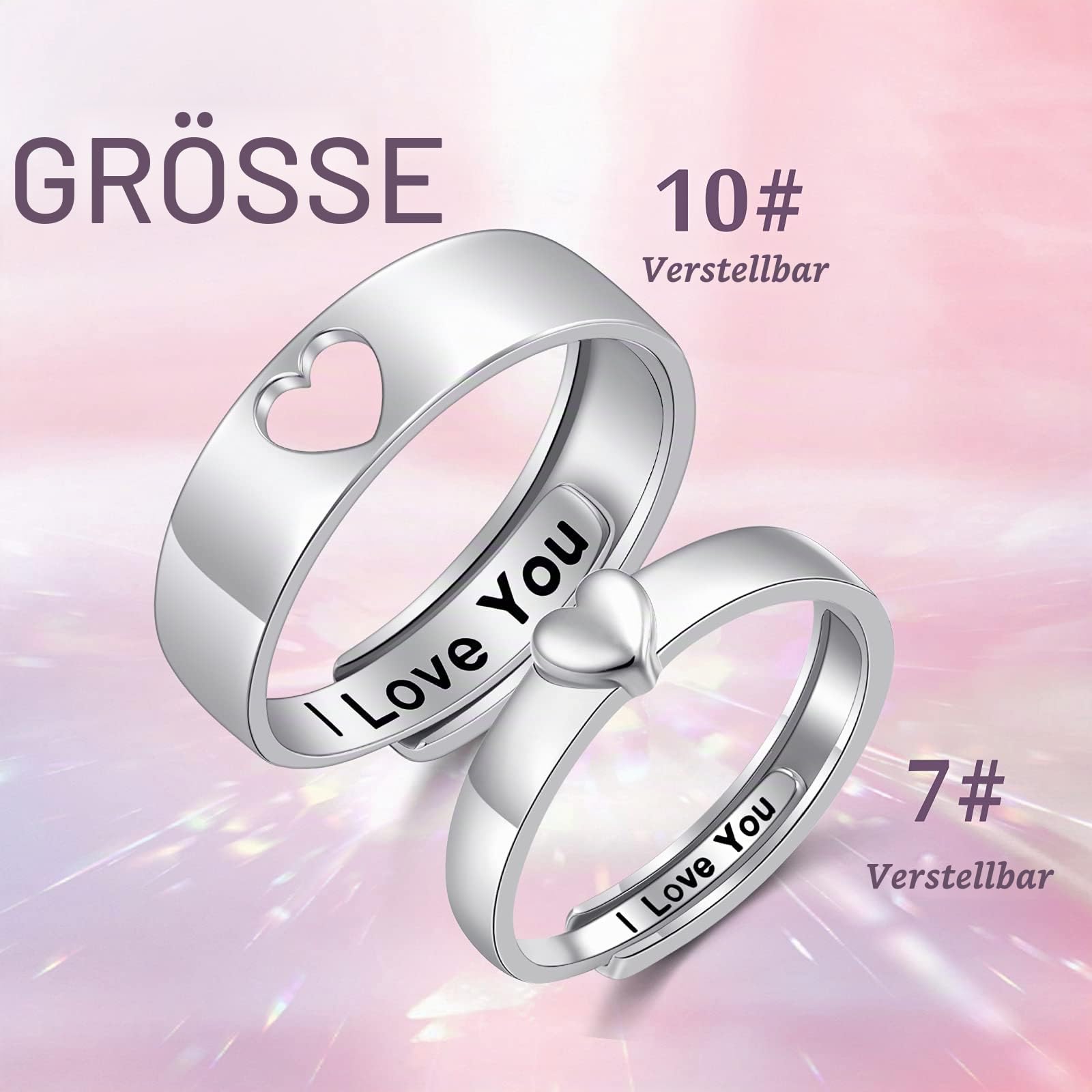DAOCHONG Paar Ringe Set 925 Sterling Silber Passende Herzringe Versprechensringe für Paare Ich Liebe Dich Verlobungs Ehering Band Verstellbar