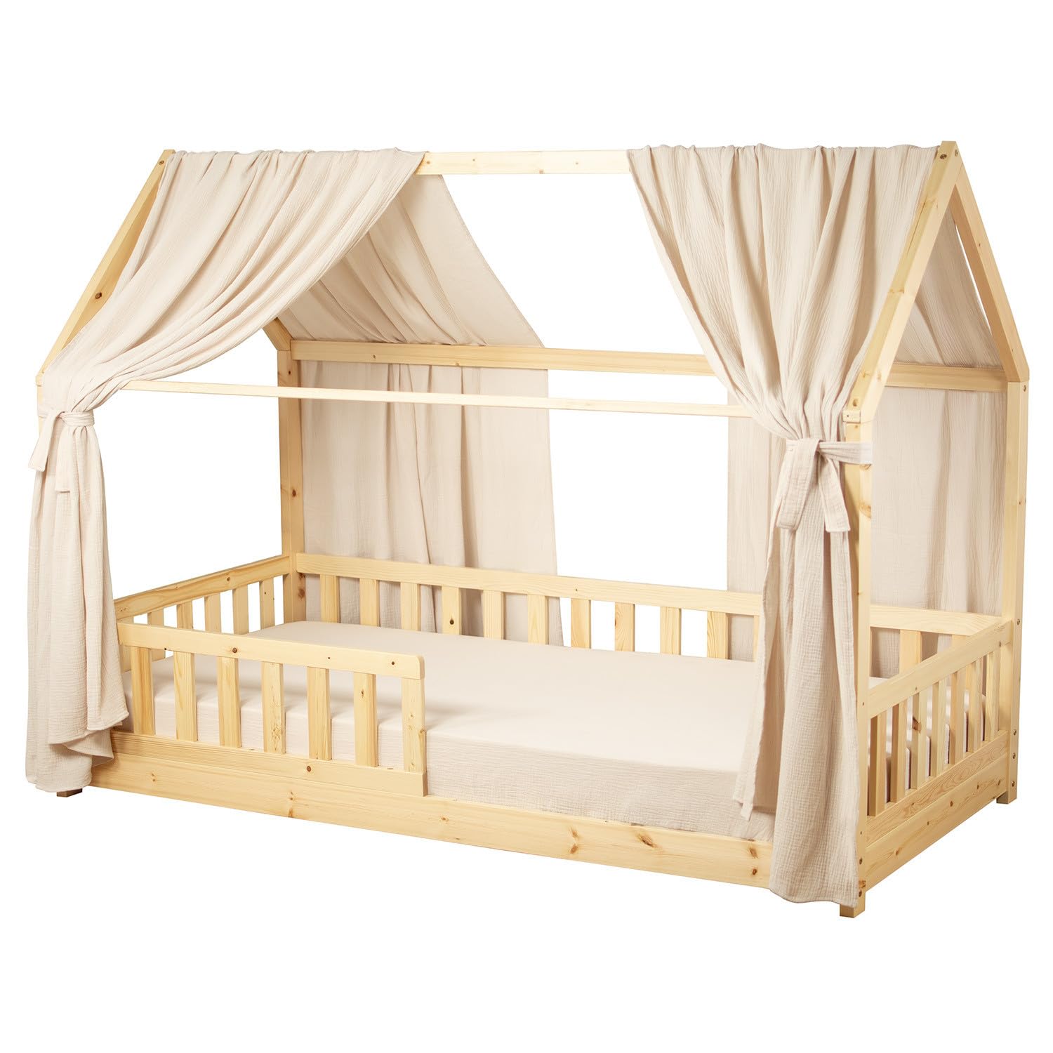 Sevira Kids - Set Double Ciel de lit cabane en Gaze de Coton - 130x420 cm Made in France