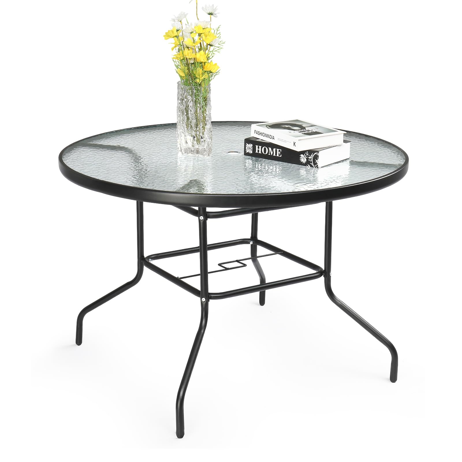 VINGLI Round Patio Table with Umbrella Hole, 40