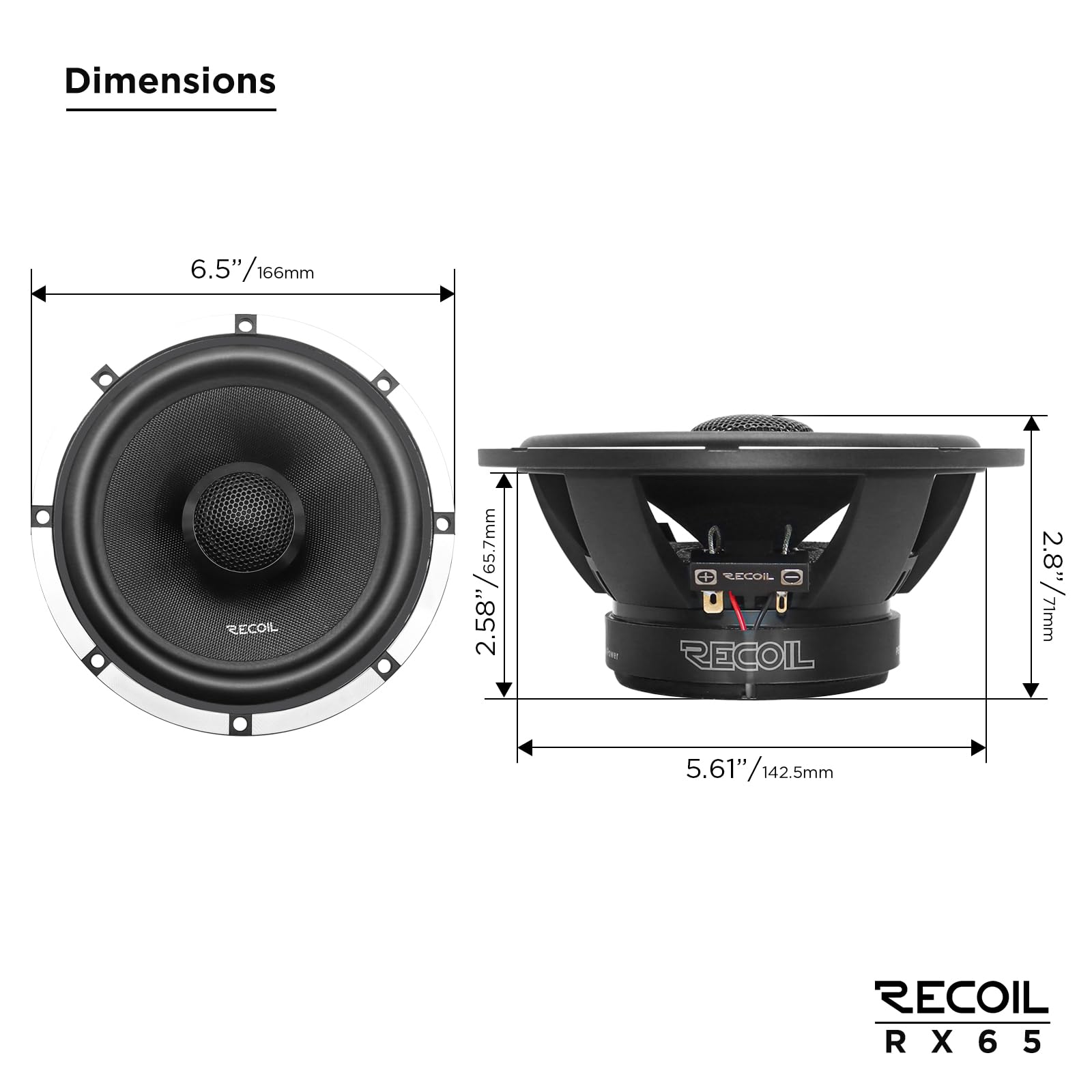 RECOIL RX65 6.5-Inch 2-Way Coaxial Car Speakers with 1-Inch Silk