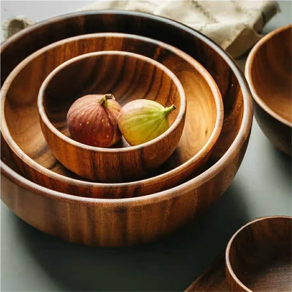 Cuenco grande de madera for ensalada y fruta, cuencos decorativos de estilo rústico for presentación de alimentos, perfectos for la decoración de la mesa de la cocina, centro de mesa for exhibición de
