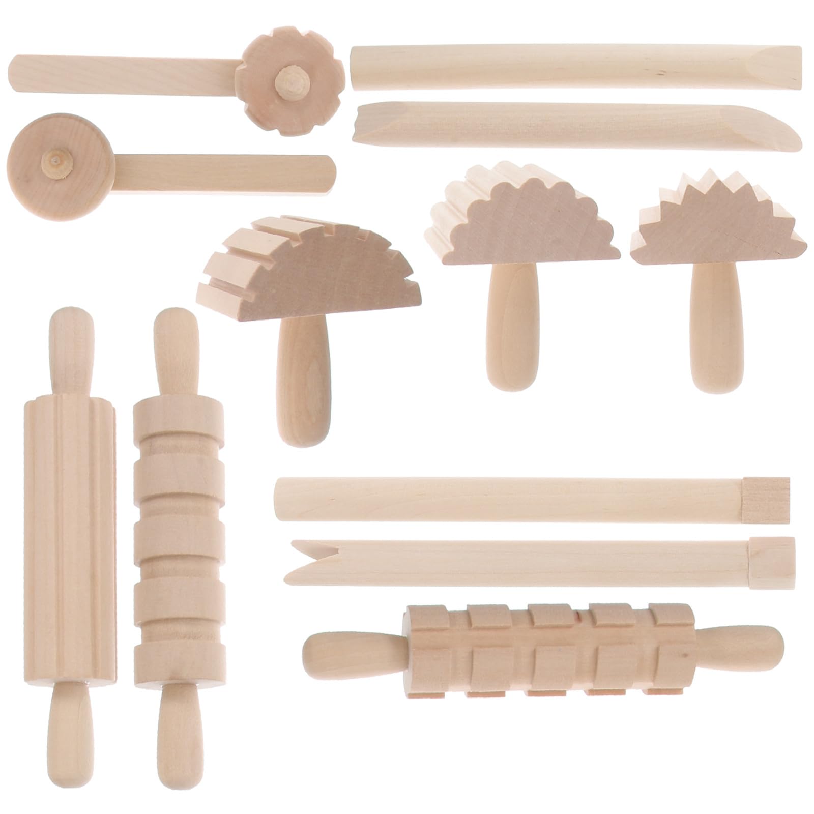 WRITWAA 12pcs Wooden Dough Tools for Kids - Clay Modeling Set with 6. 5 in Wooden Stamps, Plasticine Tool Set for Pottery, DIY Craft, Modeling Dough and Clay Activities