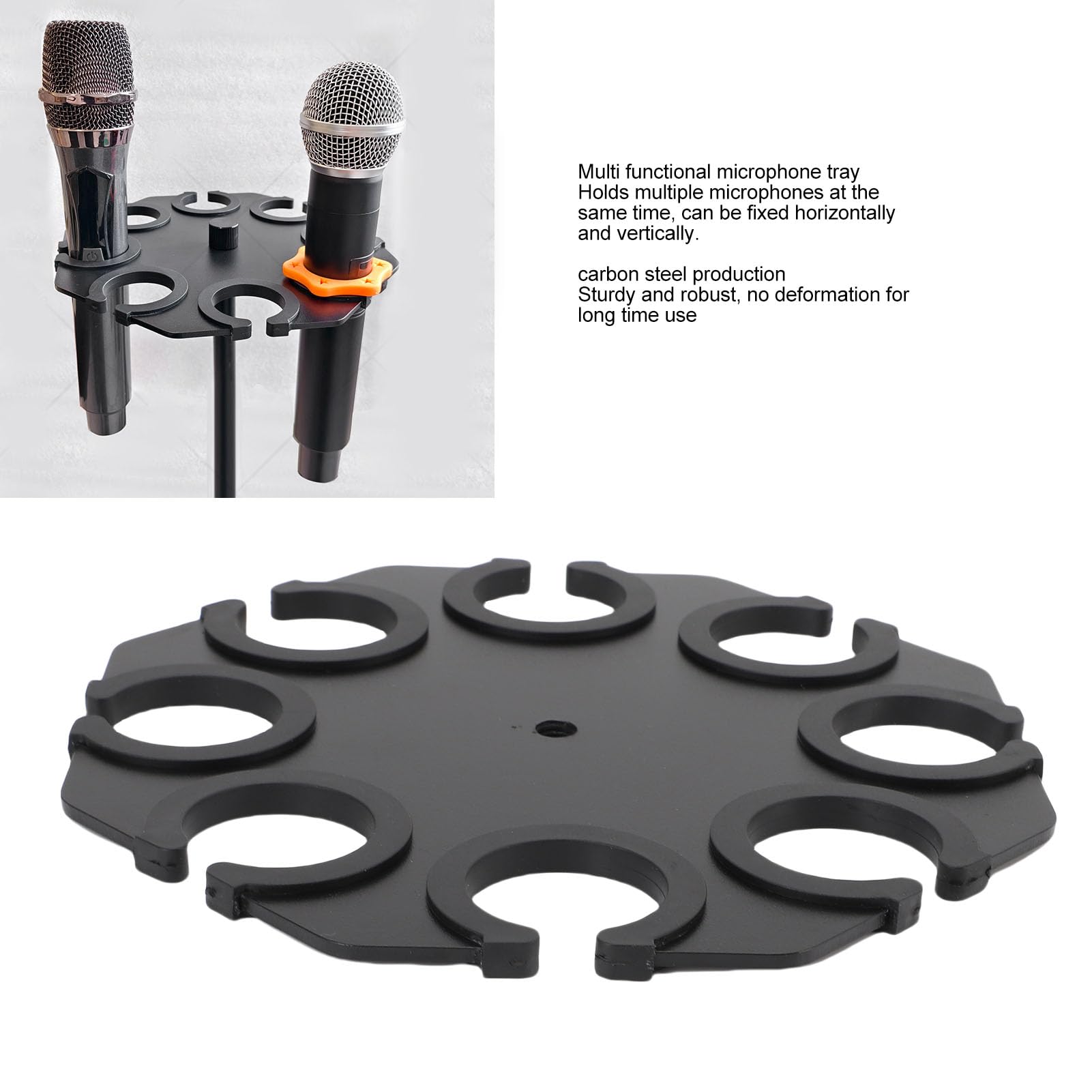 Yunseity Multi Microphone Holder, Multiple Mic Organizer Storage Tray Attachment for Mic Stand Holds up to 8 Mic, 3/8in Thread, for Handheld Dynamic Wired and Wireless Mics