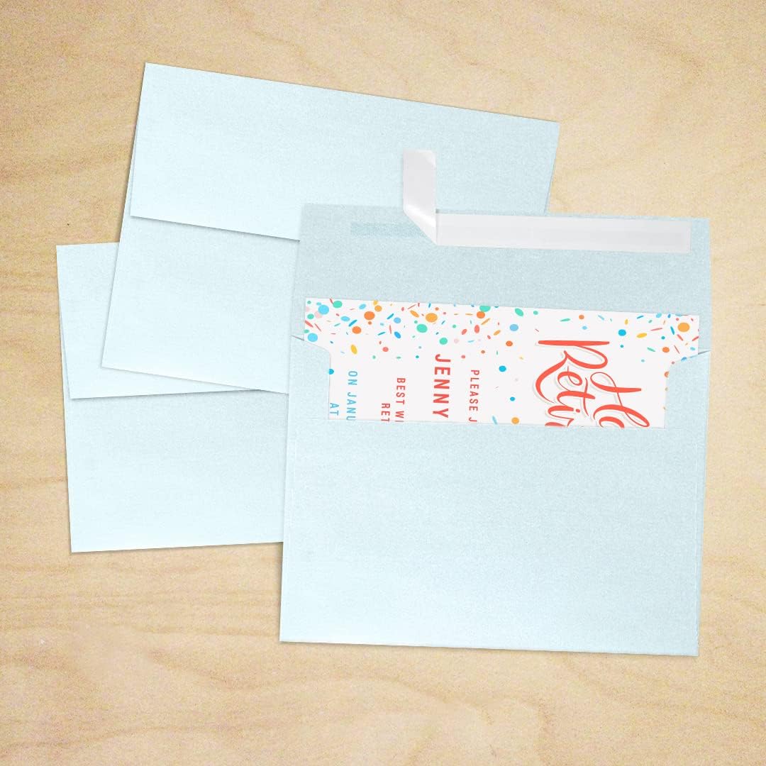 LUXPaper A7 Invitation Envelopes for 5 x 7 Cards in 80 lb. Aquamarine Metallic, Printable Envelopes for Invitations, w/Peel and Press Seal, 50 Pack, Envelope Size 5 1/4 x 7 1/4 (Aqua)