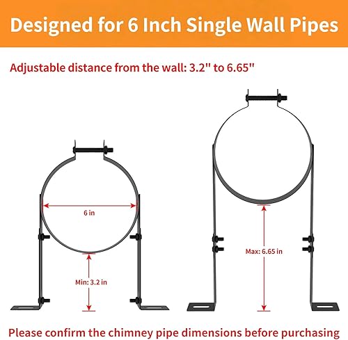 Miniatura 2 de Soporte de tubo de chimenea de 6 pulgadas, correa de pared de ventilación ajustable, colgador de tubo de estufa de acero inoxidable para tubos