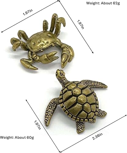 Miniatura 3 de Juego de 2 mini esculturas de tortuga y cangrejo juego de figuras de latón antiguo, decoración de estantería zen hecha a mano Estatua de escritorio