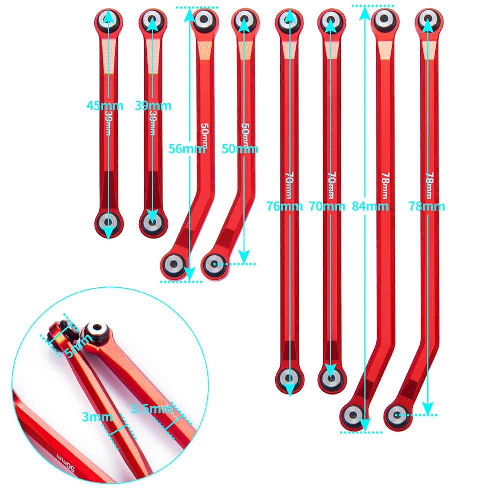RCLIONS Higher Extra Clearance RC Links Linkage Set for 1/24th Axial SCX24 Gladiator AXI00005 RC Crawler Car Upgrades Parts (Red)