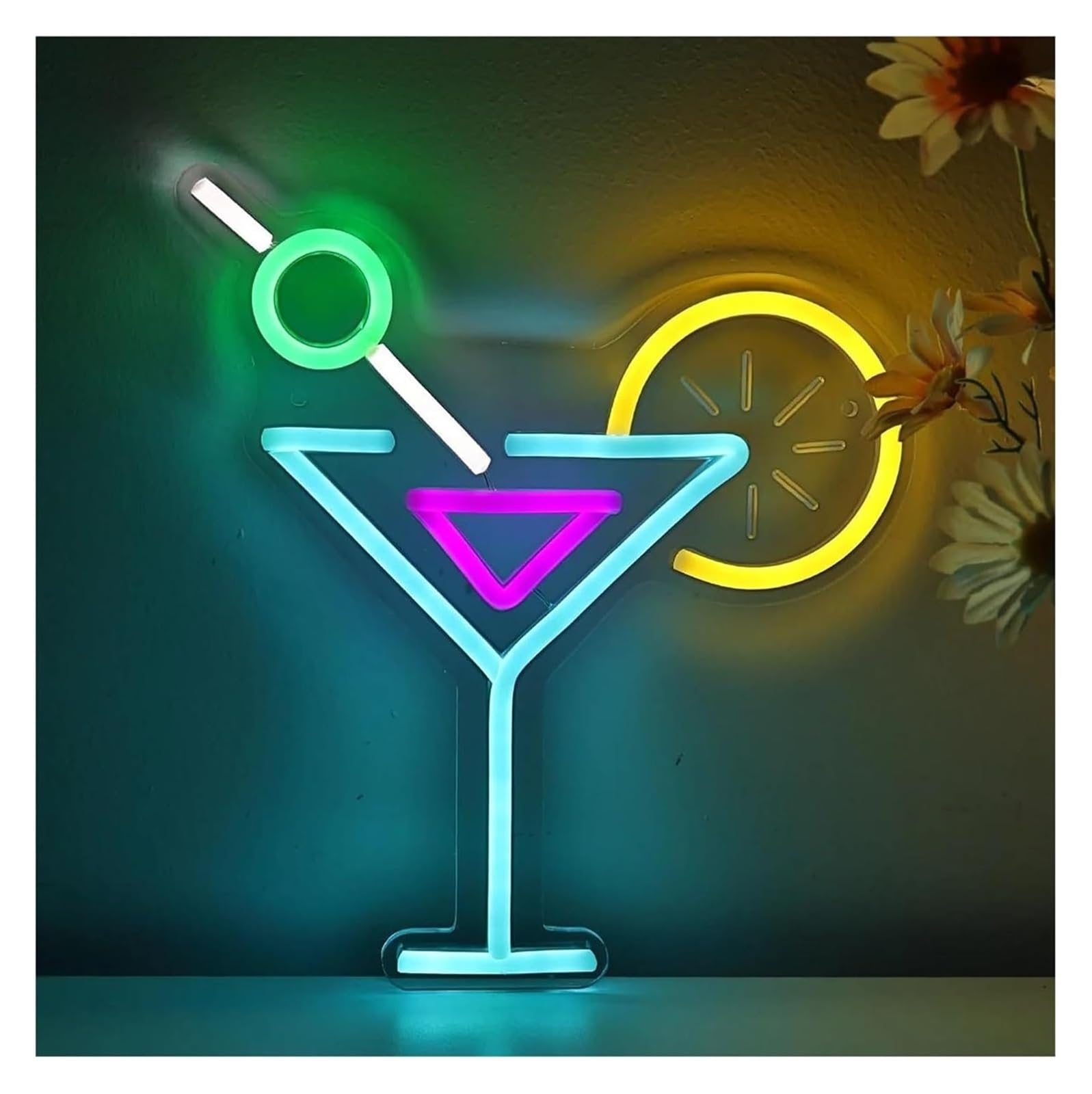 Insegna al neon con succo cocktail e limone feste in camera casa pub club decorazione da parete illuminata, alimentata tramite, 24,6 cm × 27,2