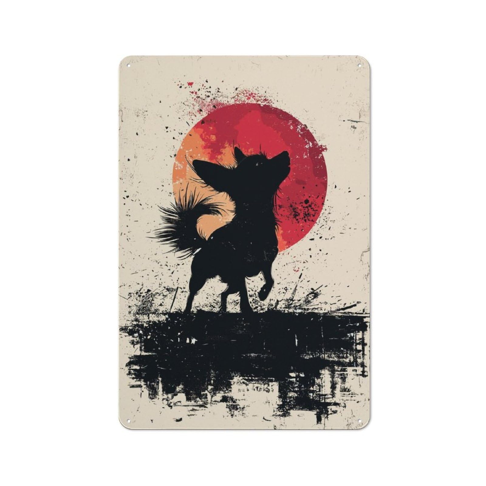 Junmoney Chihuahua Silhouette With Red Moon Metal Plaque 30X20cm With For Pub Or Café, Rustic Decor, For Pub Decor Enthusiasts