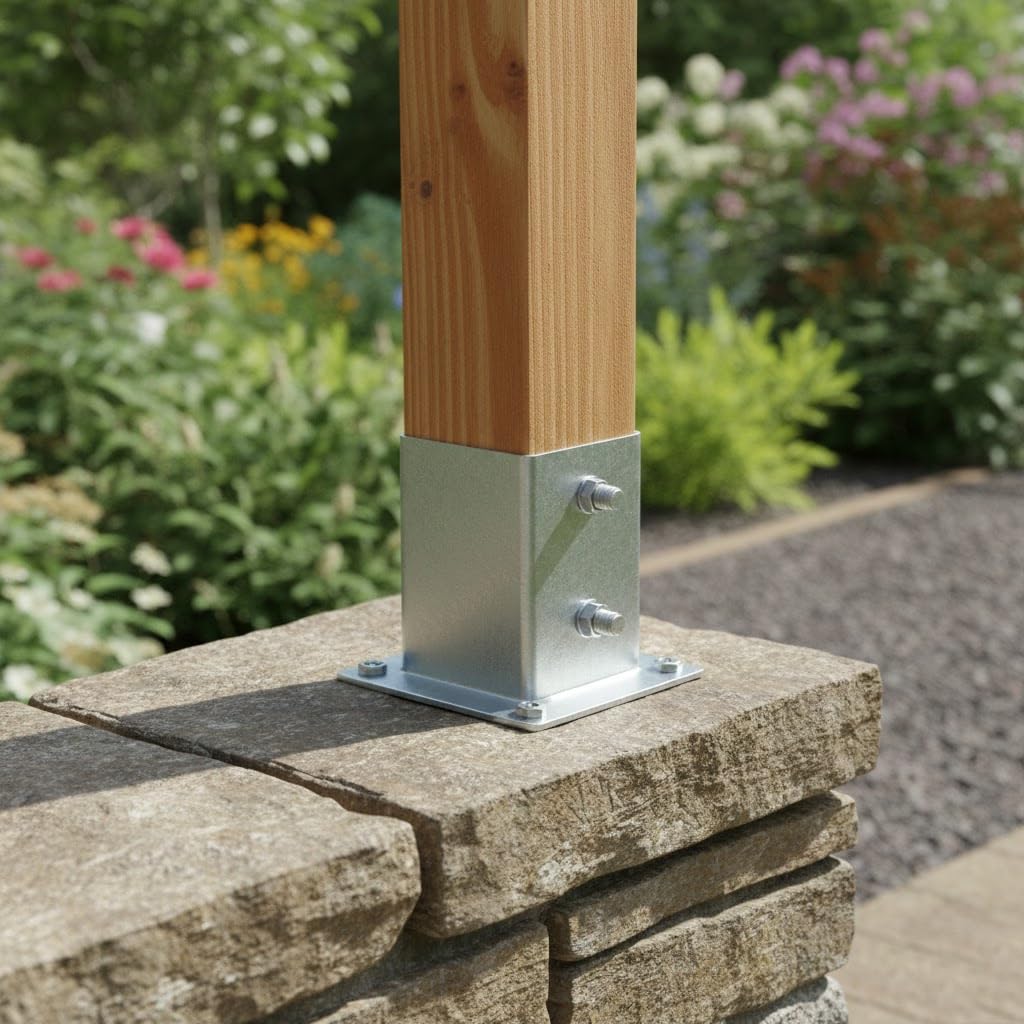 Suinga Base para Poste Zincada Acero | Soporte para Postes de Madera Cuadrados para Anclaje en Suelo | Escuadras Metalicas para Fijacion de Vallas, Vigas Madera, Estructura Decorativa (4, 14x14 cm)