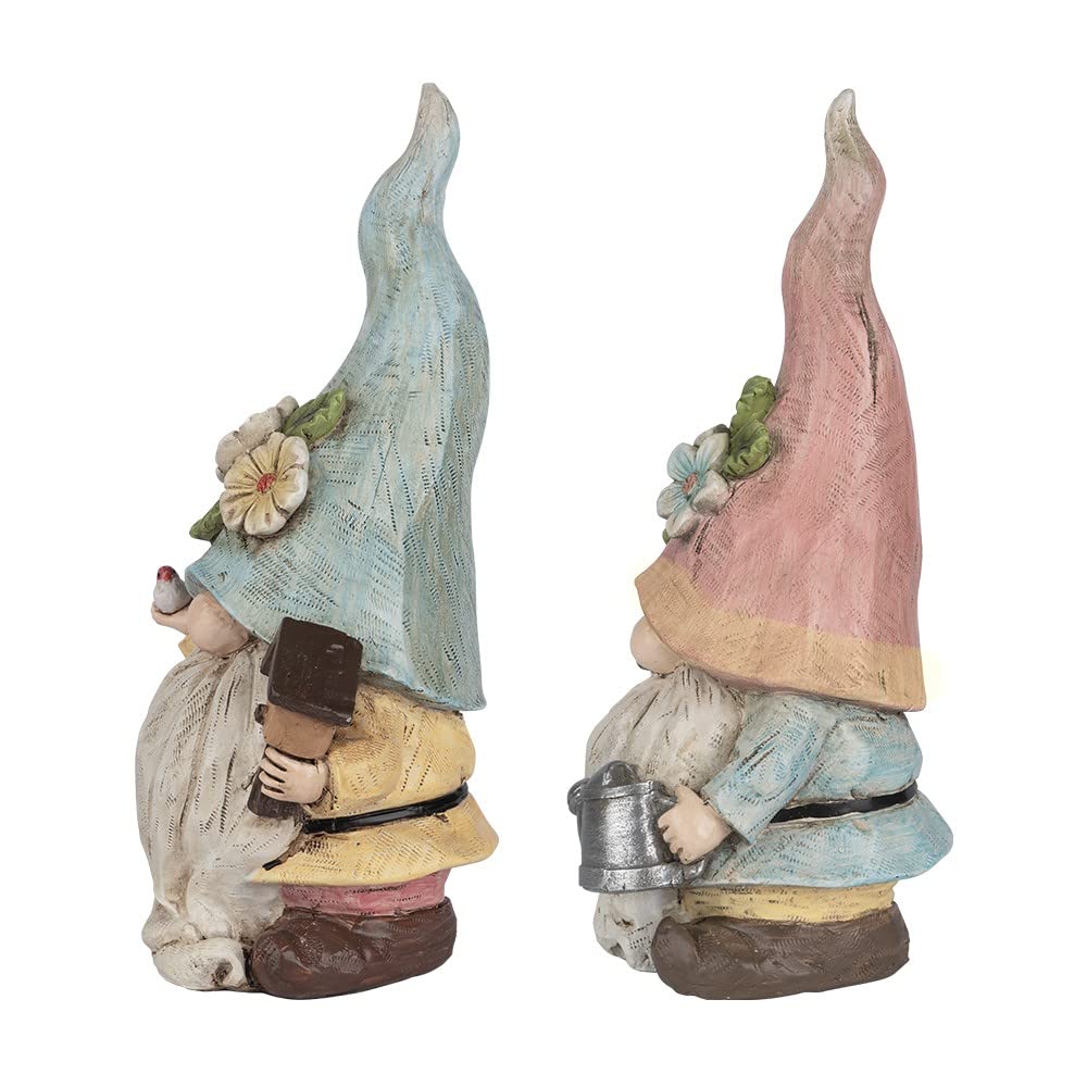Ideen mit Herz Lot de 2 figurines décoratives lutin | Couple avec arrosoir et mangeoire à oiseaux | Nain de jardin | Décoration de printemps pour maison et parterre de fleurs | 23 cm de haut | 10 cm