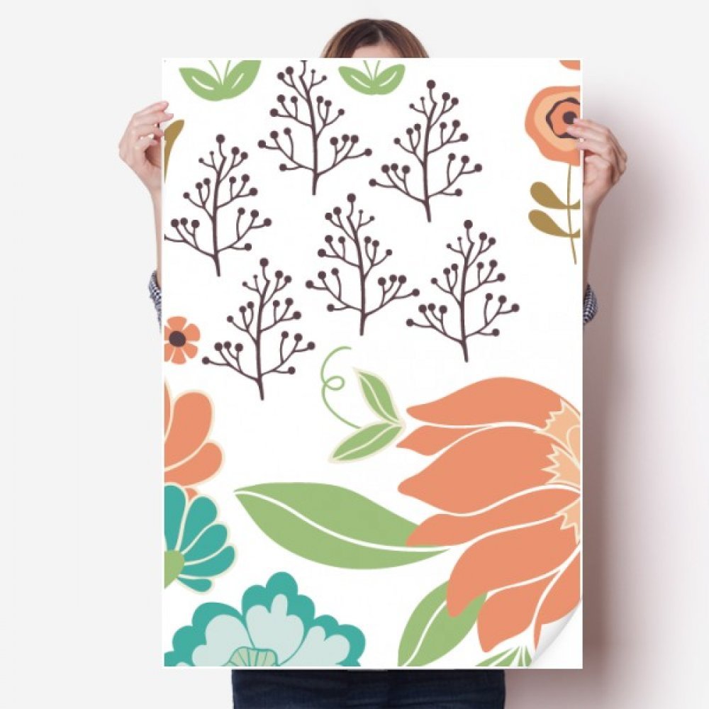 Sticker mural vinyle fleur blanc orange 80x55cm poster de décoration pour chambre