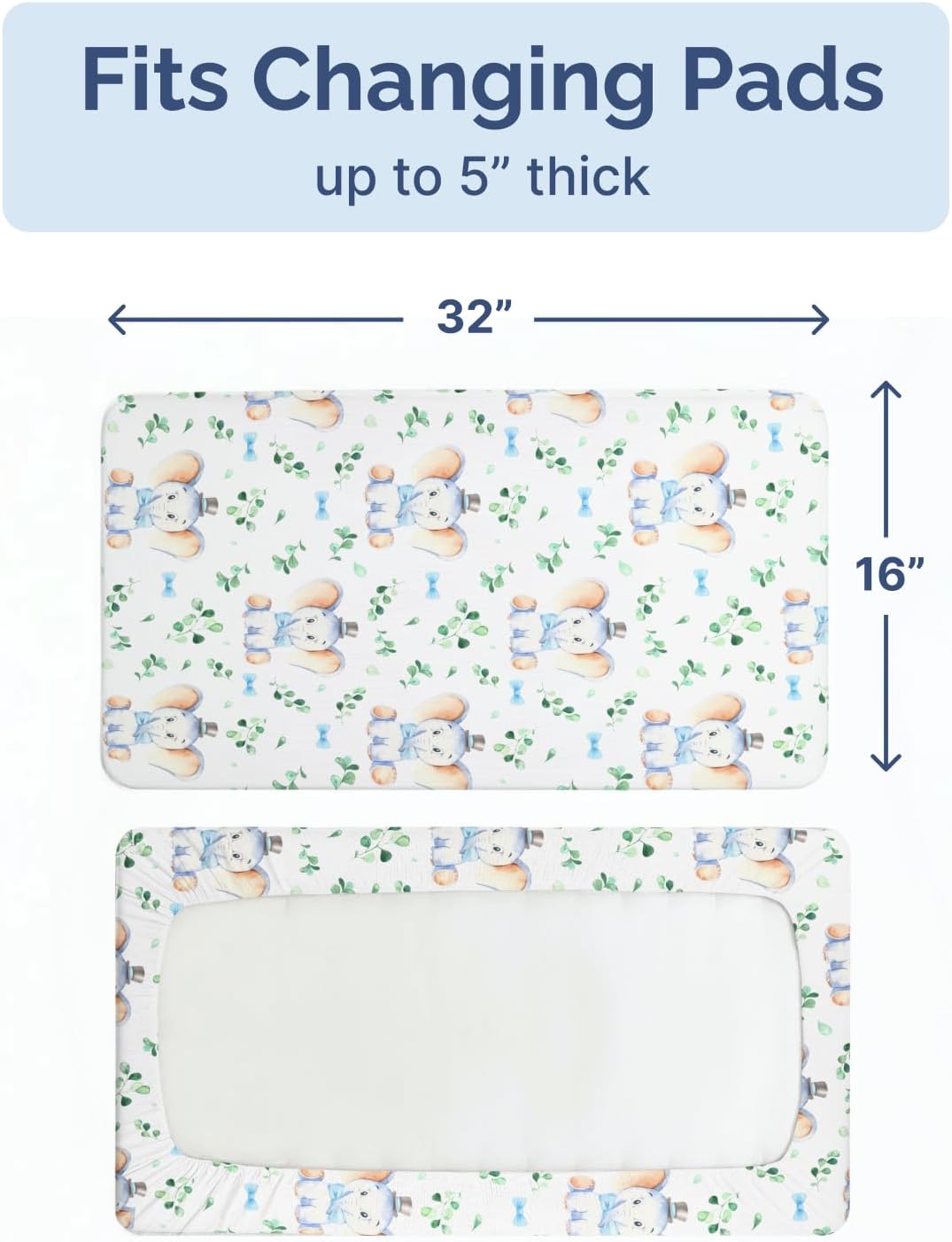 Changing Pad Cover - Pack of 2 Diaper Change Sheets - 32x16in, Elephant image 5
