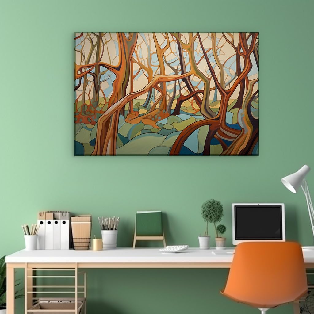 Canvas for Living Room. Enchanting Vibrance: A Vivid Journey Through Painted Woodlands, 27 x 18 inch Canvas Wall Art - Contemporary Masterpieces - Modern Home Decor