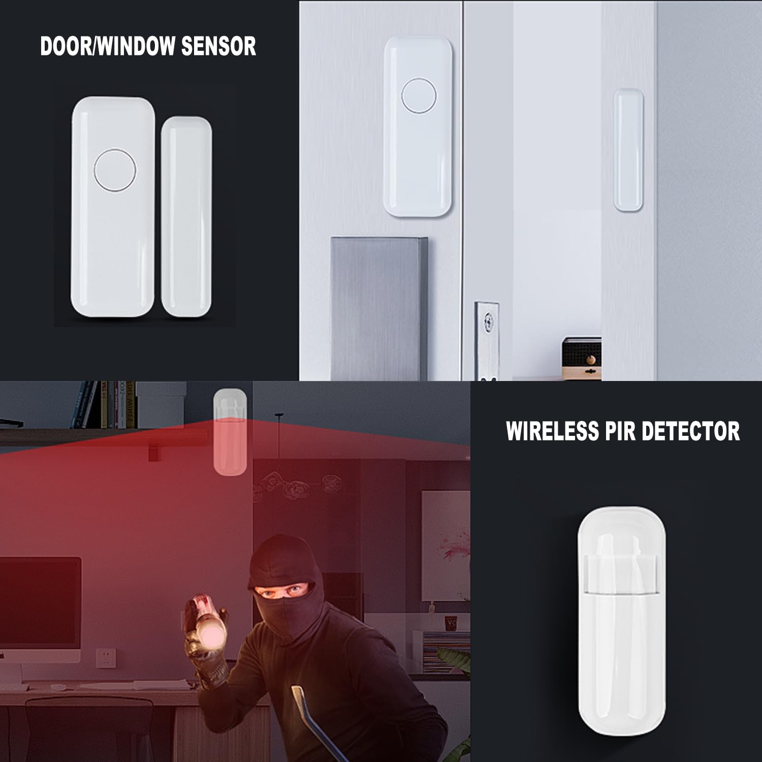 Sistema di sicurezza domestica, sistema di allarme wireless con sensore di movimento, sensore porta/finestra e telecomando, funziona con Smart Life, Tuya App e Alexa (set di sicurezza per la casa)