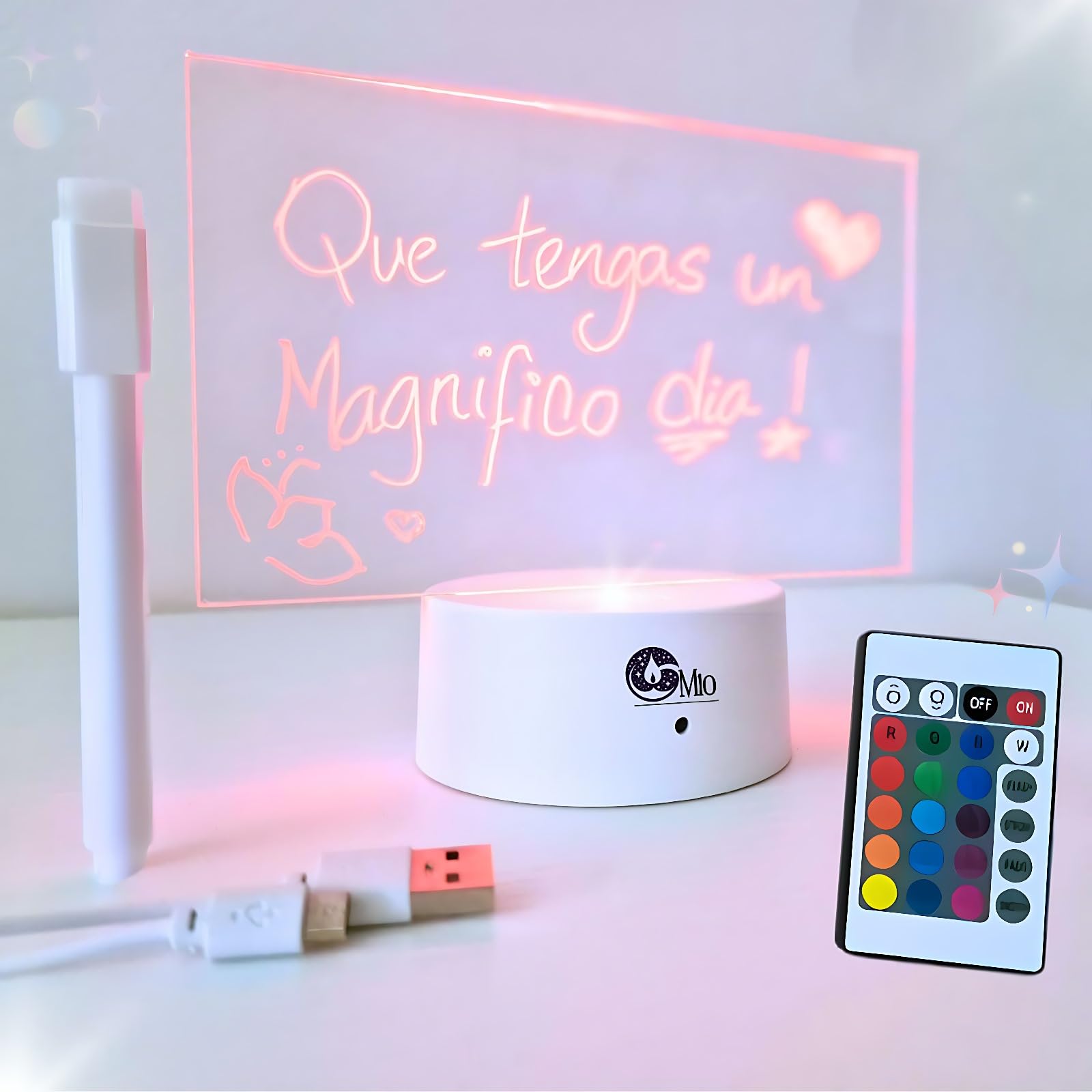 Pizarra LED Luz de Notas Inalámbrico - Tablero Acrílico Portátil Luminoso 16 Tonos de Luz - Decoración