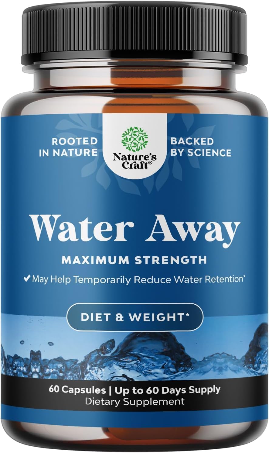 Water Away Water Pills For Swollen Legs and Feet - Diuretic Pills - 60ct