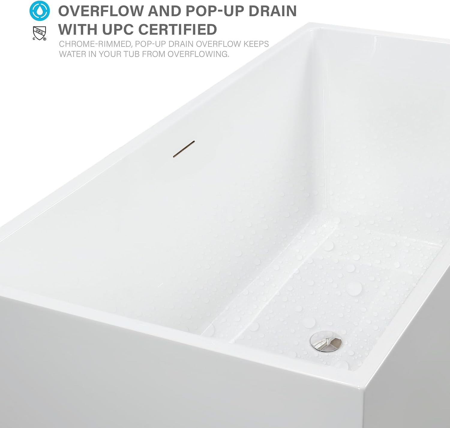 Vanity Art 67 X 32 Inch White Acrylic Freestanding Bathtub | Contemporary Design Soaking Tub with Pop-up Drain Overflow Included, UPC Certified VA6813B-L-IO