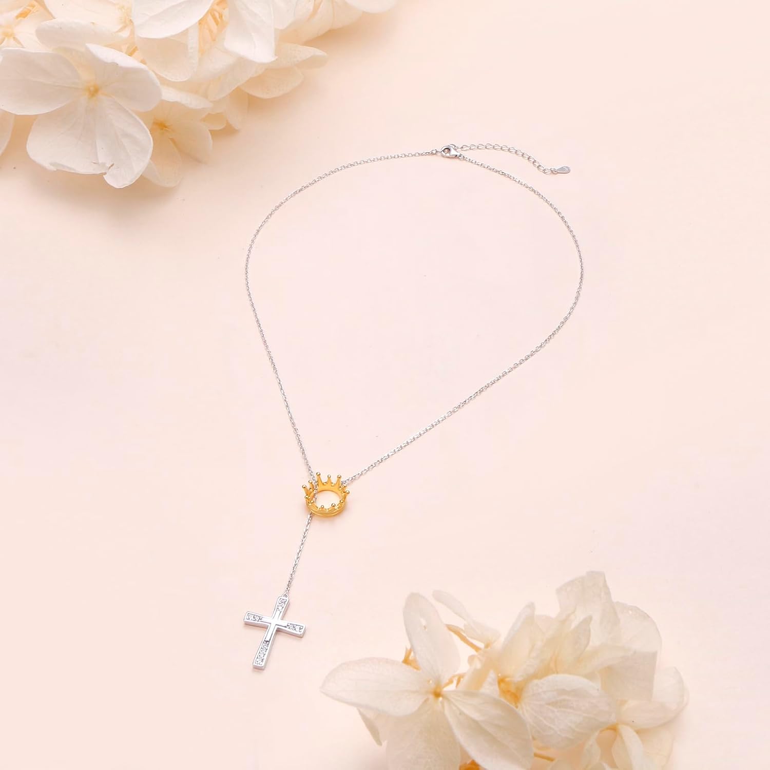 FLYOW Infinity/Cross/Edelweiss Y Necklace 925 Sterling Silver Adjustable Lariat Style Angel Necklaces for Women Girls Commemorative Birthday Christmas Gifts - Image 7