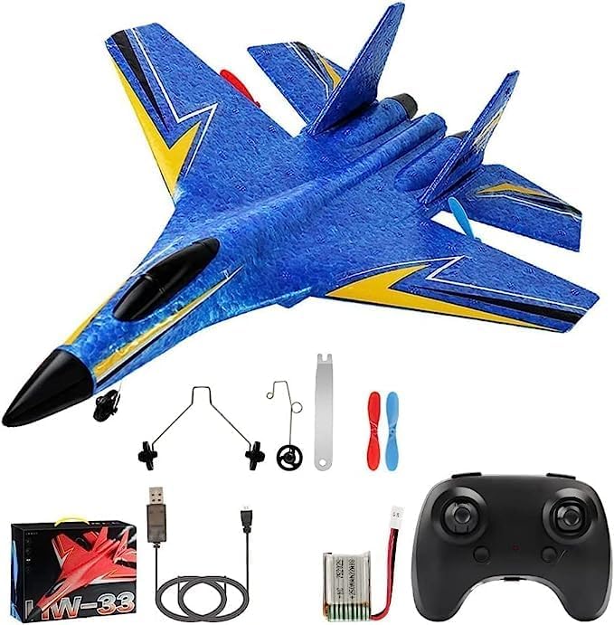 Kidology HW-33 RC Airplane, 2.4GHhz 2 Channel Remote Contorl Plane with Gyro Night Lights and Rechargeable Battery, Easy to Fly for Adults, Kids (Yellow)