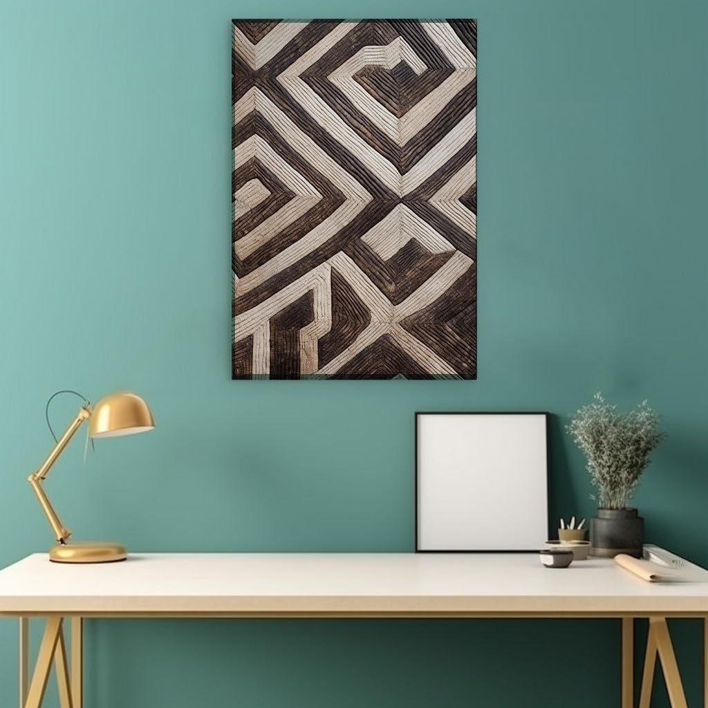 Canvas for Living room. Depth and Texture Unveiled � A Symmetrical Journey Through Brown and Beige Geometrics, 27 x 18 inch Canvas Wall Art - Contemporary Masterpieces - Modern Home Decor