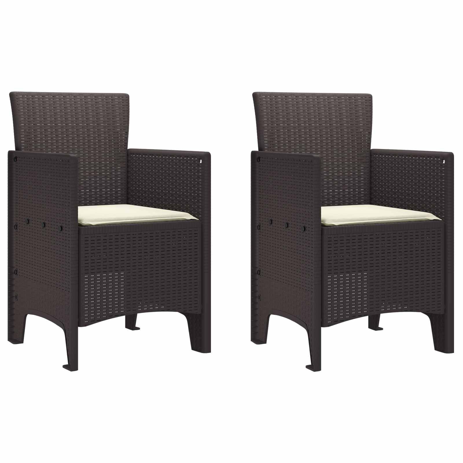 Sedia da giardino con cuscino, 2 pezzi, marrone, 53 x 49 x 85 cm, in polipropilene, per esterni, confortevole, per terrazza, giardino, balcone, design moderno, durevole