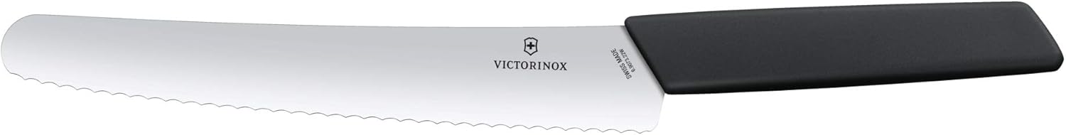 VICTORINOX 2 Piece Santoku and Bread Knife Set, Black, Light & Sharp for Various Foods, Dishwasher Safe, Swiss Madan, Gift Box, 6.9093.22G