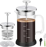 Vista 9 de Cafetera de prensa francesa de 12 onzas, cafetera de té espresso con sistema de 4 filtros, émbolo de acero inoxidable y vidrio de borosilicato