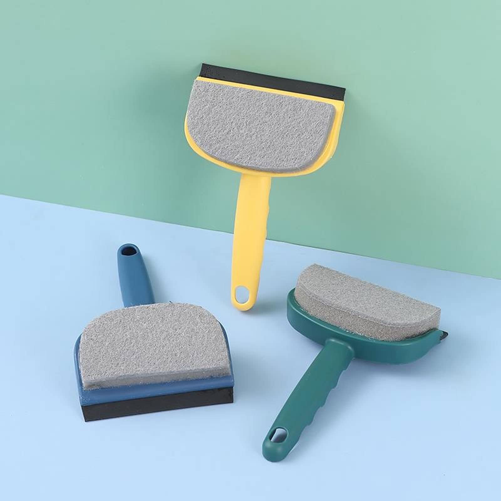 Rasquetas para Ducha, Escobilla de Goma y Cepillo Limpieza Silicona 2 en 1 for Ducha, Cocina, Coche, Ventana Cristal, Multicolor(Blue)