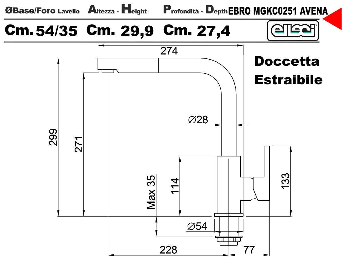 Rubinetto Miscelatore Ellci Ebro MGKC0251 con Doccetta Estraibile G51 Avena Granitek