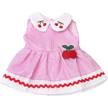 Doll Clothes Dress Striped Pattern Summer Clothing for American Girl Doll 18-inch with Cherry Decoration pink