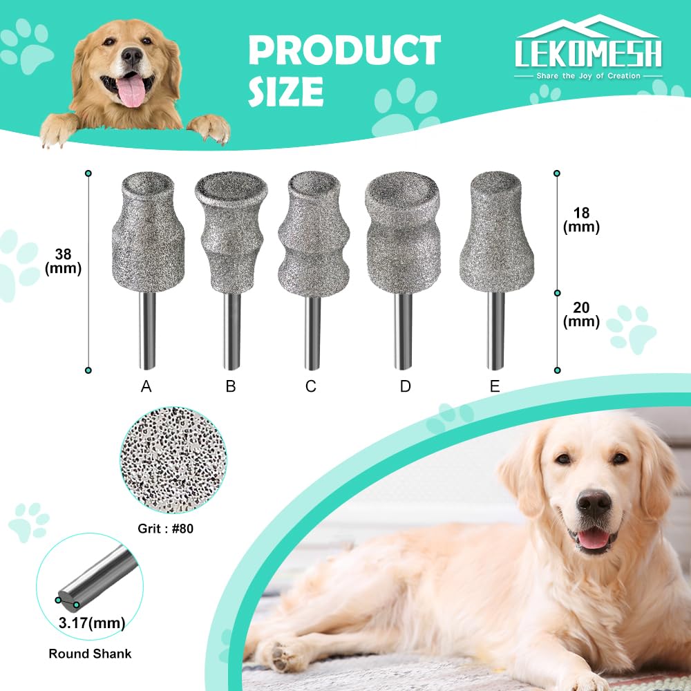 Lot de 5 forets rotatifs pour chiens et chats - 1/8" - Pour animaux domestiques et soins des ongles