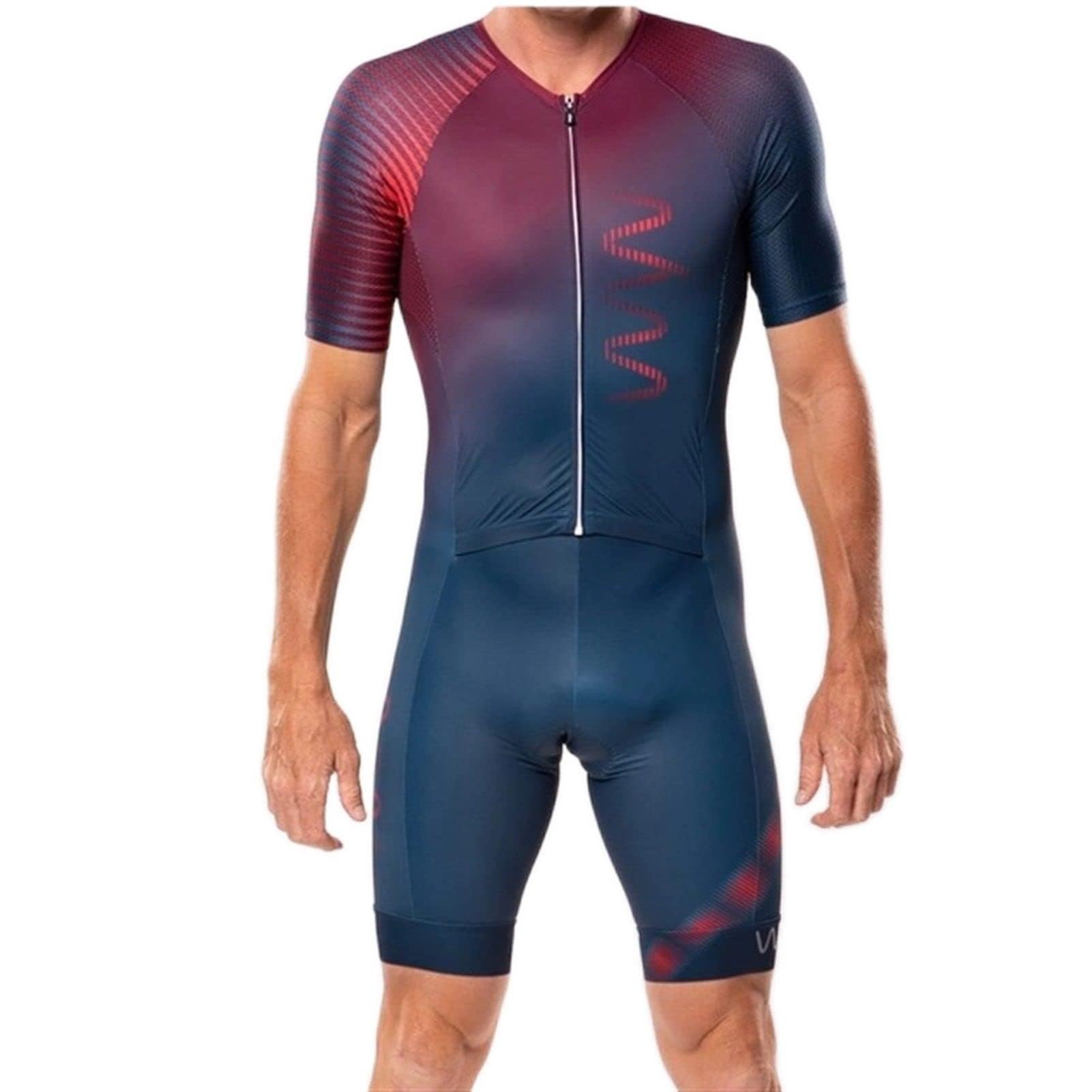 Men's Summer Triathlon Skinsuit Jumpsuit Cycling, 9D Gel Padded Bicycle Cycling Suit, Short Sleeve With Pockets (Color 1, Size Large)
