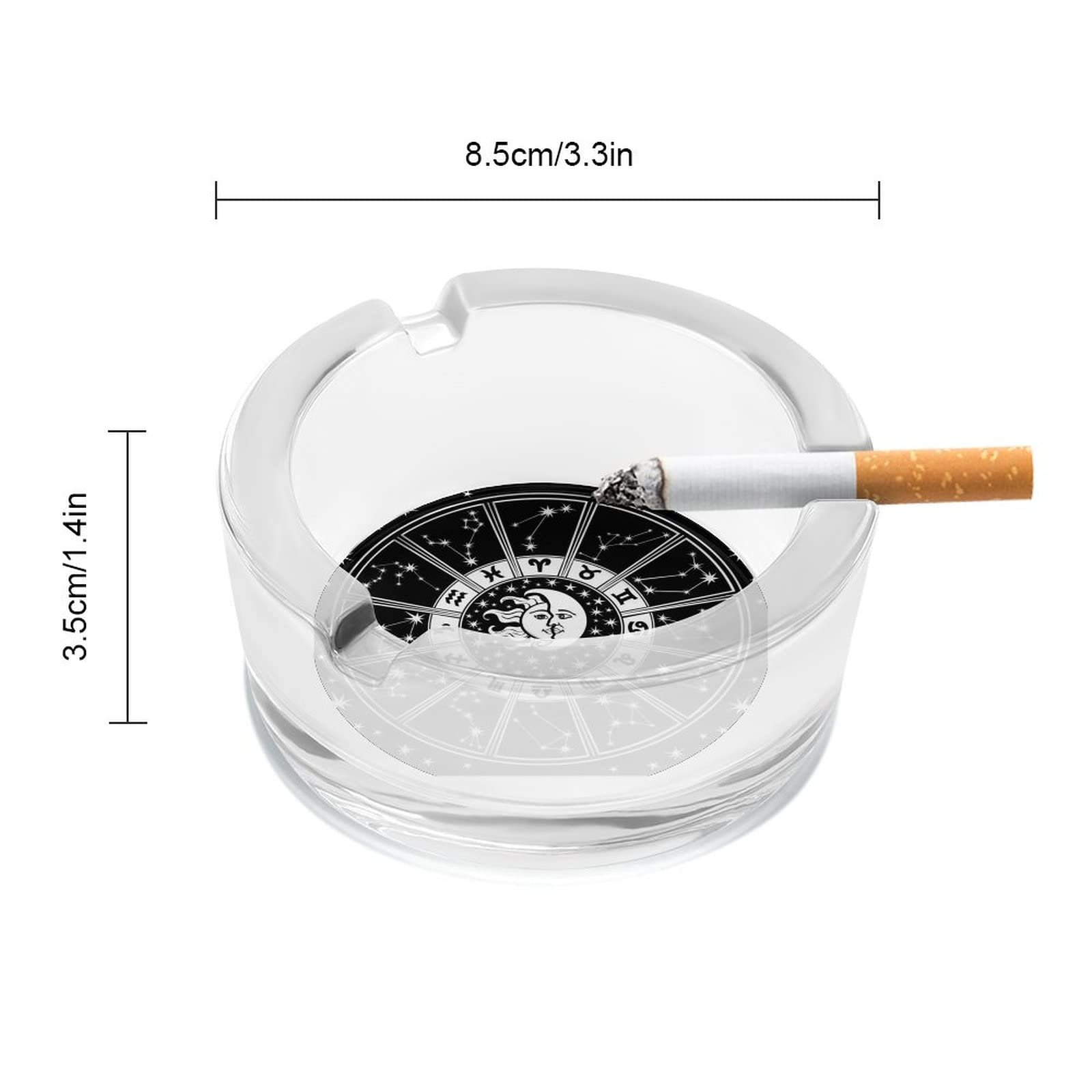 Horoscope Circle with Zodiac Signs Sun Moon Stars Black White Style Cigarettes  Smokers Glass Ashtray, Portable Cigar Ash Tray Holder Round Case for Home  Bedroom Office Tabletop Desk Decoration : Amazon.com.au: Automotive